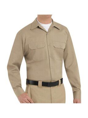 Red Kap Mens Long Sleeve Khaki Work Shirt M 100% Cotton